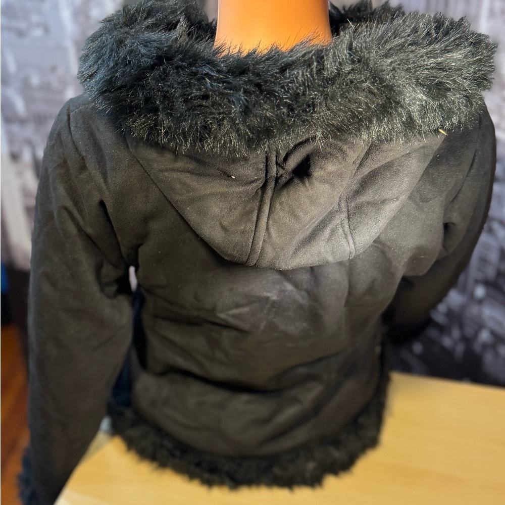 Faded Glory Black Teddy Jacket with Faux Fur Hood
